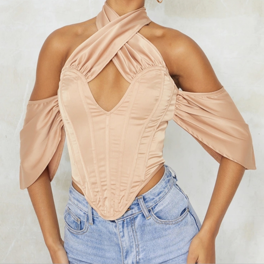 PLT halter corset tan top size 6